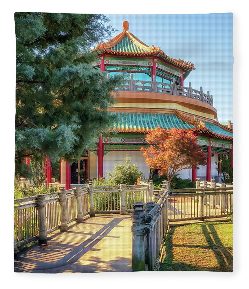 Pagoda Fleece Blanket featuring the photograph Taiwan Friendship Pavillion - Norfolk by Susan Rissi Tregoning