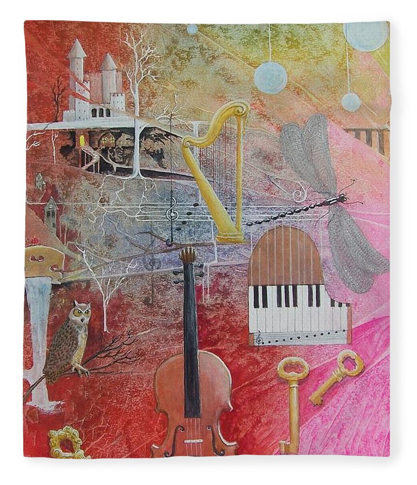 Fantasy Fleece Blanket featuring the painting Take a note, please by Jackie Mueller-Jones