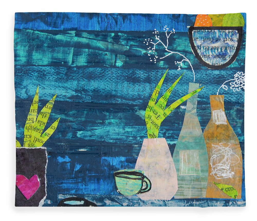 Tea Fleece Blanket featuring the mixed media Take Tea and See Three by Julia Malakoff