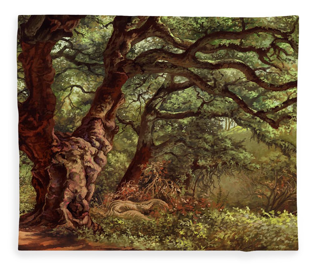 Landscape Fleece Blanket featuring the painting Take the long way home by Hans Neuhart