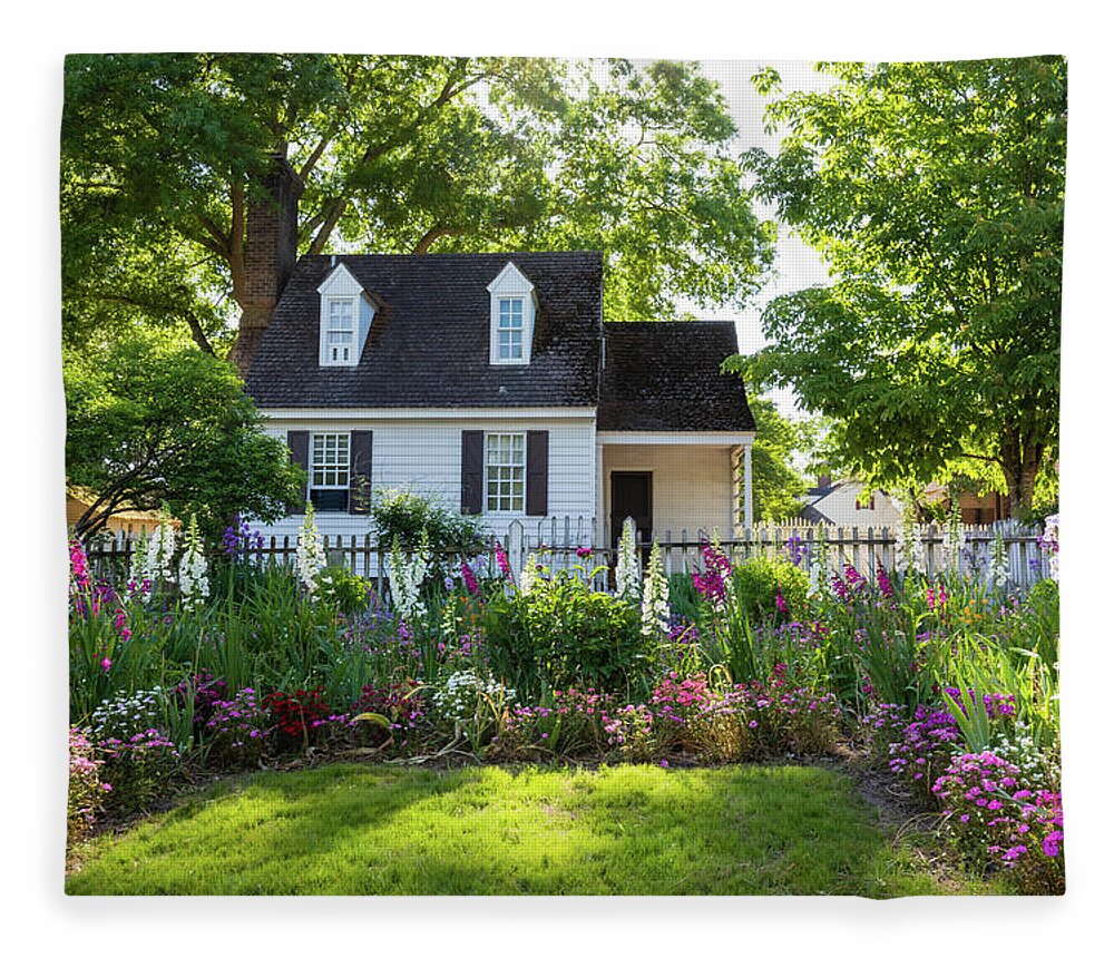 Colonial Williamsburg Fleece Blanket featuring the photograph Taliaferro-Cole Garden in May by Rachel Morrison