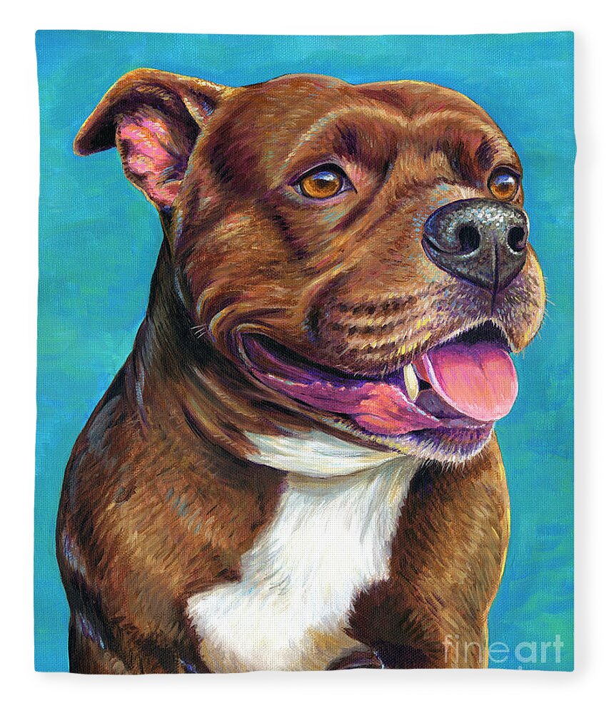 Staffordshire Bull Terrier Fleece Blanket featuring the painting Tallulah the Staffordshire Bull Terrier Dog by Rebecca Wang