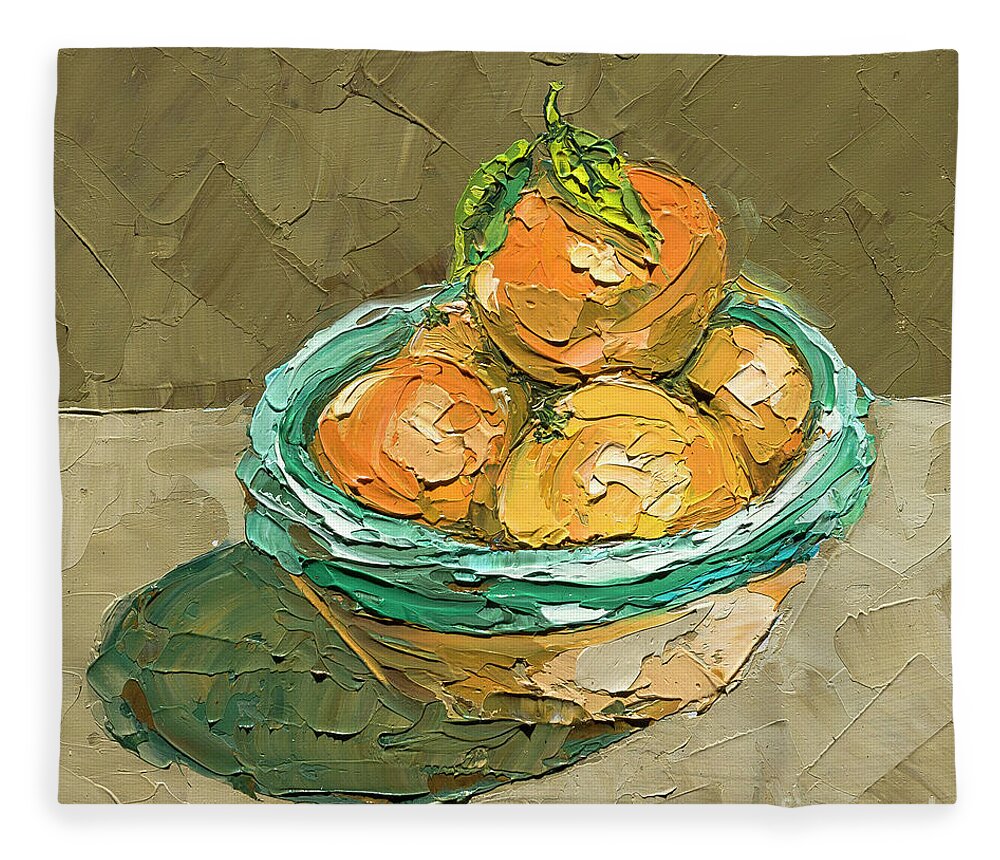 Oil Painting Fleece Blanket featuring the painting Tangerines, 2020 by PJ Kirk