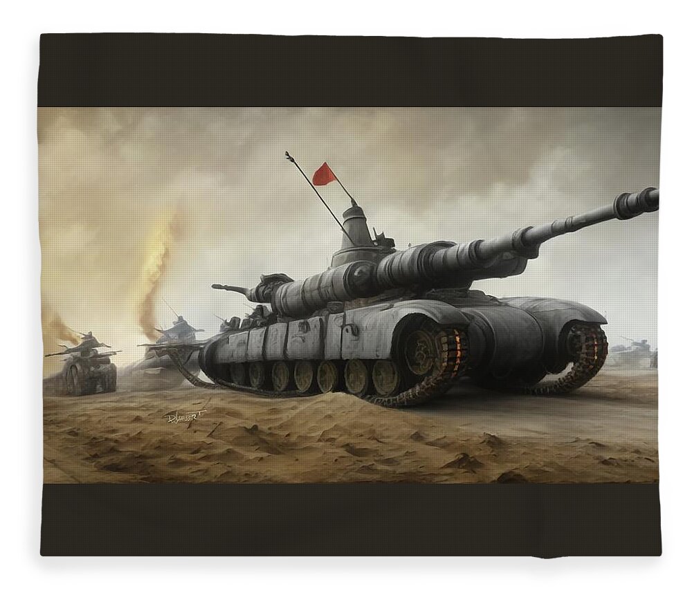 War Fleece Blanket featuring the digital art Tank 3 by David Luebbert