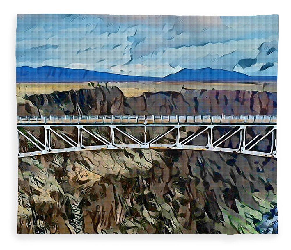 Bridge Fleece Blanket featuring the digital art Taos Gorge Bridge by Aerial Santa Fe