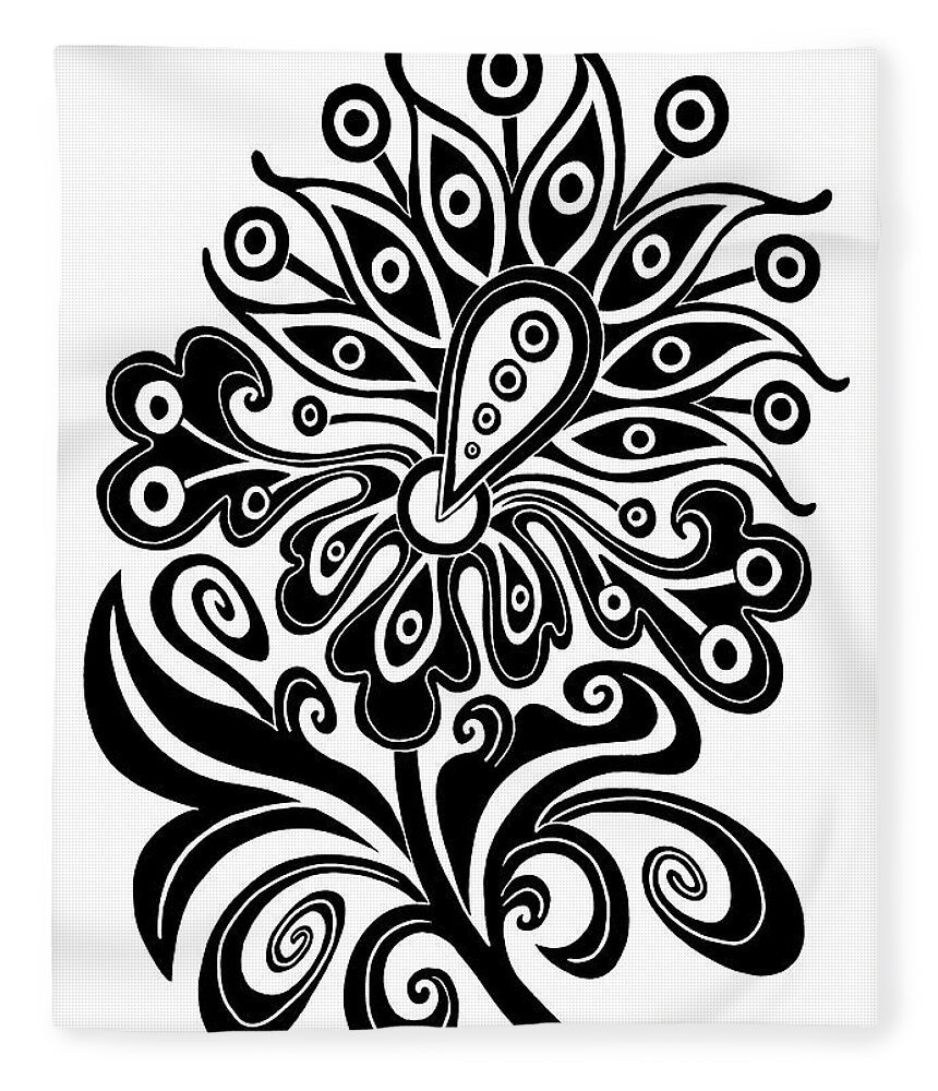 Flower Fleece Blanket featuring the drawing Tapestry Flower Ink 1 by Amy E Fraser