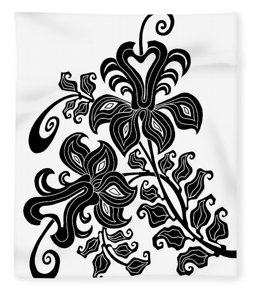 Flower Fleece Blanket featuring the drawing Tapestry Flower Ink 3 by Amy E Fraser