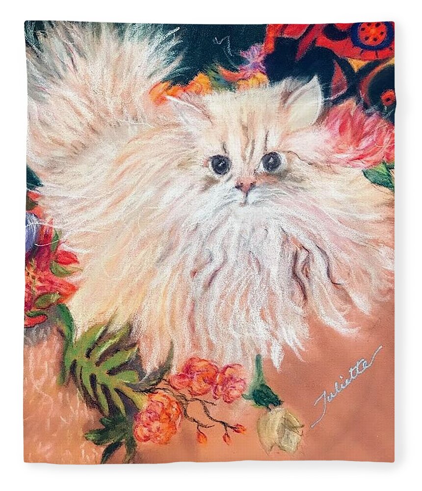 Persian Cat Fleece Blanket featuring the pastel Tawny by Juliette Becker