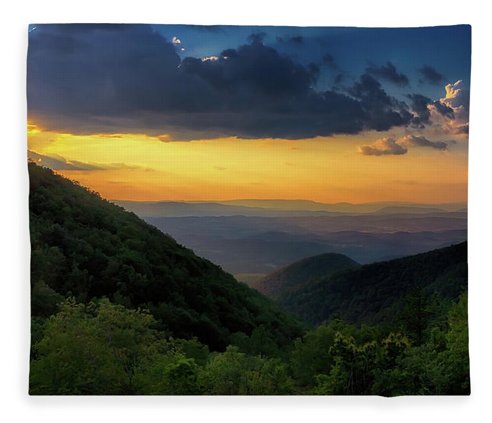 Blue Ridge Mountains Fleece Blanket featuring the photograph Taylors Mountain Golden Hour - Blue Ridge Parkway by Susan Rissi Tregoning