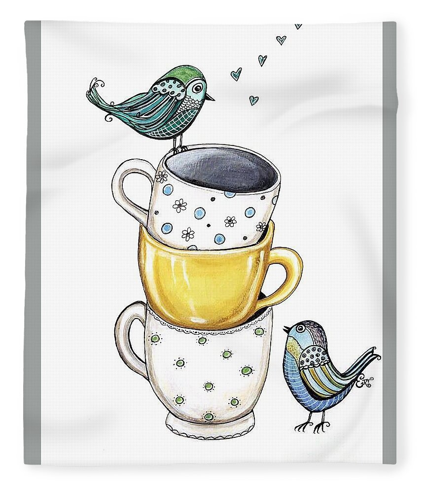 Tea Fleece Blanket featuring the painting Tea Time Friends by Elizabeth Robinette Tyndall