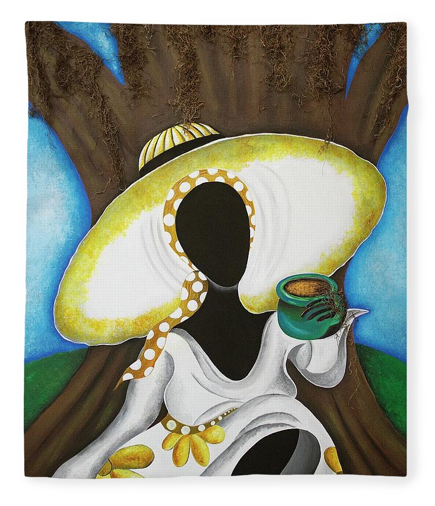 Oat Tree Fleece Blanket featuring the painting Tea Tree by Patricia Sabreee
