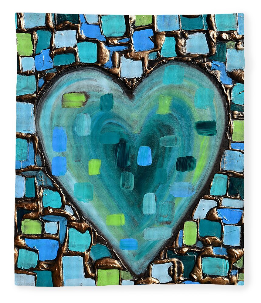 Heart Fleece Blanket featuring the painting Teal Mosaic Heart by Amanda Dagg