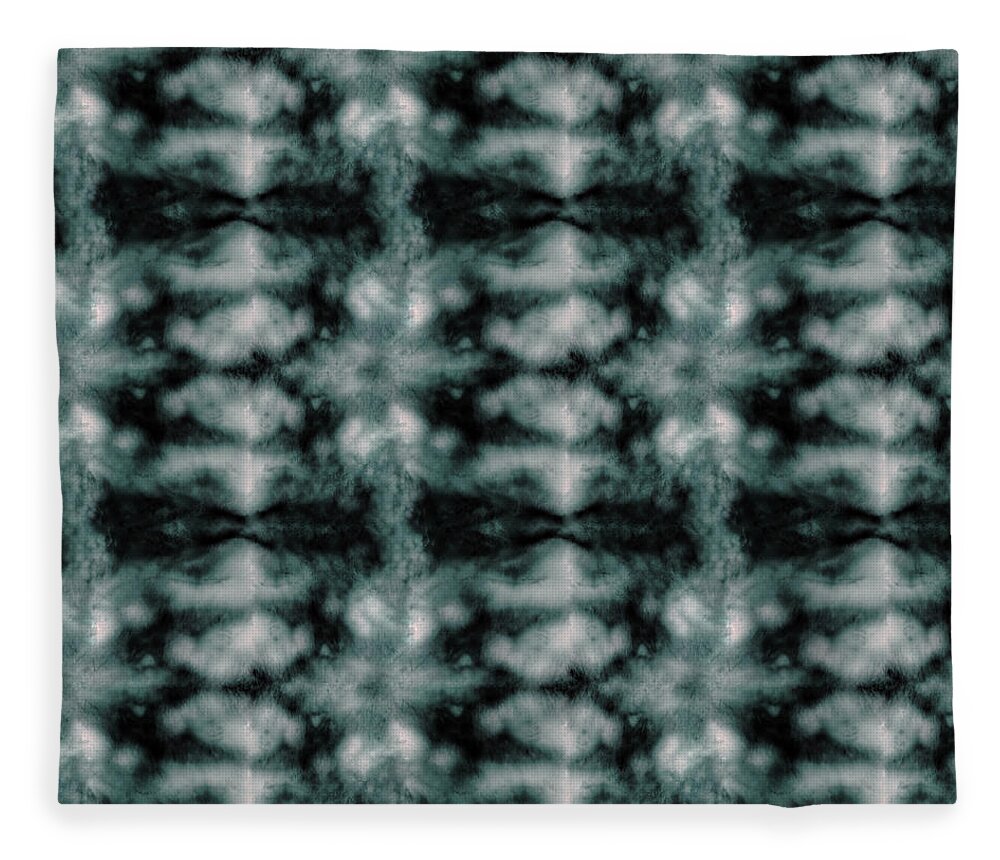 Shibori Fleece Blanket featuring the digital art Teal Shibori Dyed Pattern by Sand And Chi