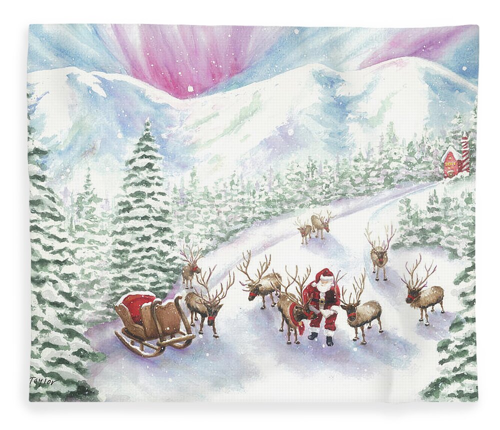 Reindeer Fleece Blanket featuring the painting Team Meeting by Lori Taylor