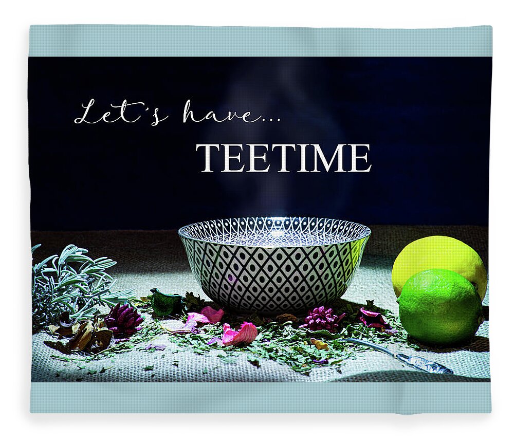 Inscription Fleece Blanket featuring the photograph A drinking bowl with tea and herbs. by Bernhard Schaffer