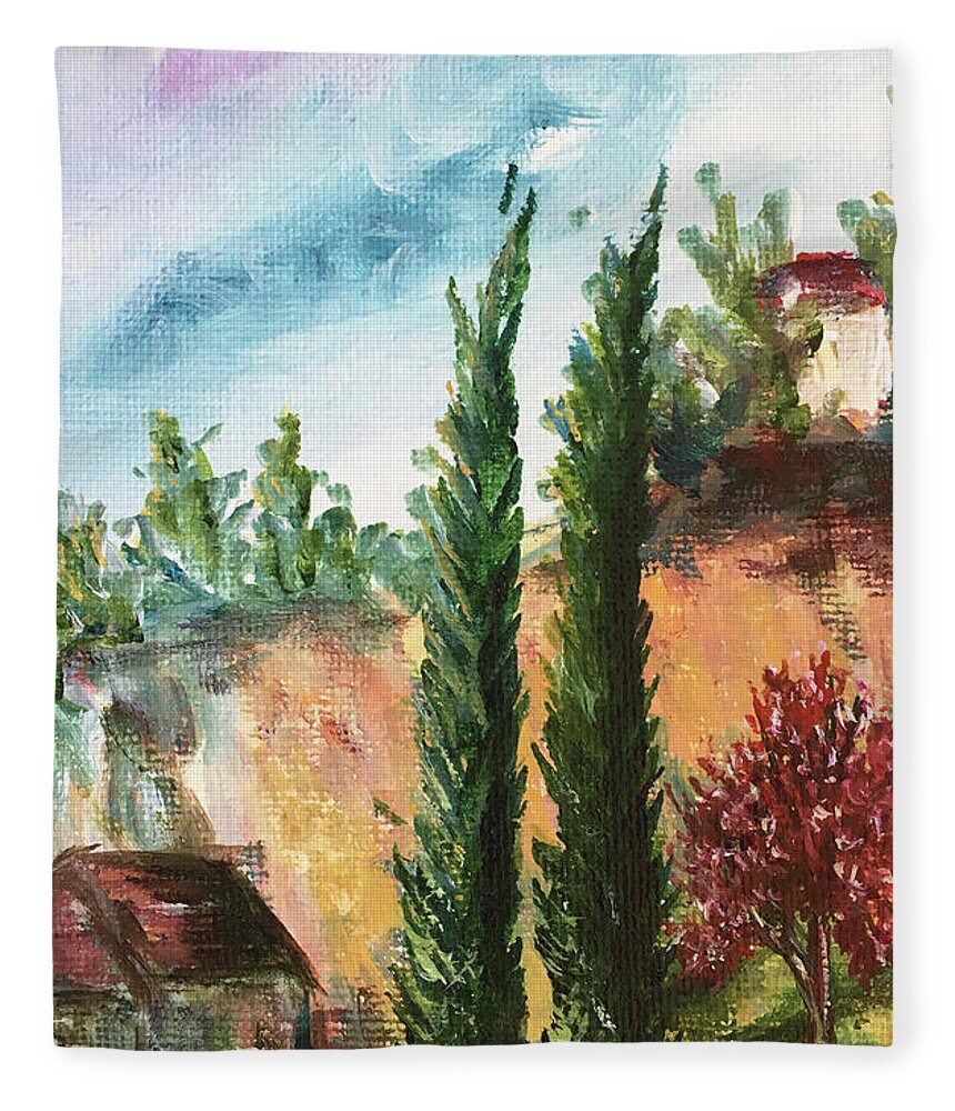 Temecula Fleece Blanket featuring the painting Temecula Cyprus by Roxy Rich