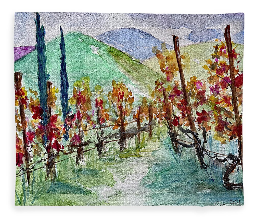 Vineyard Fleece Blanket featuring the painting Temecula Vineyard Landscape by Roxy Rich