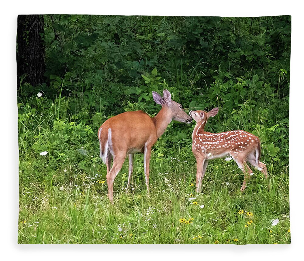 Deer Fleece Blanket featuring the photograph Tender Moment by Linda Shannon Morgan