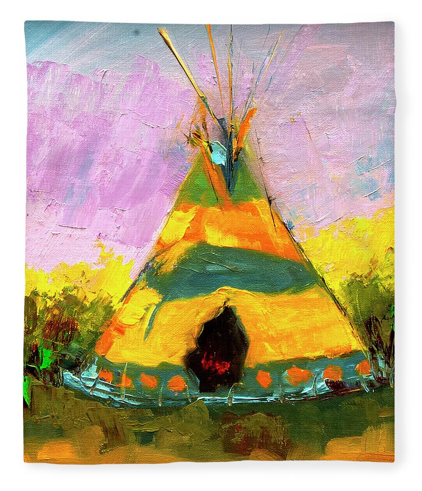 Western Art Fleece Blanket featuring the painting Tequila Tepee by Diane Whitehead