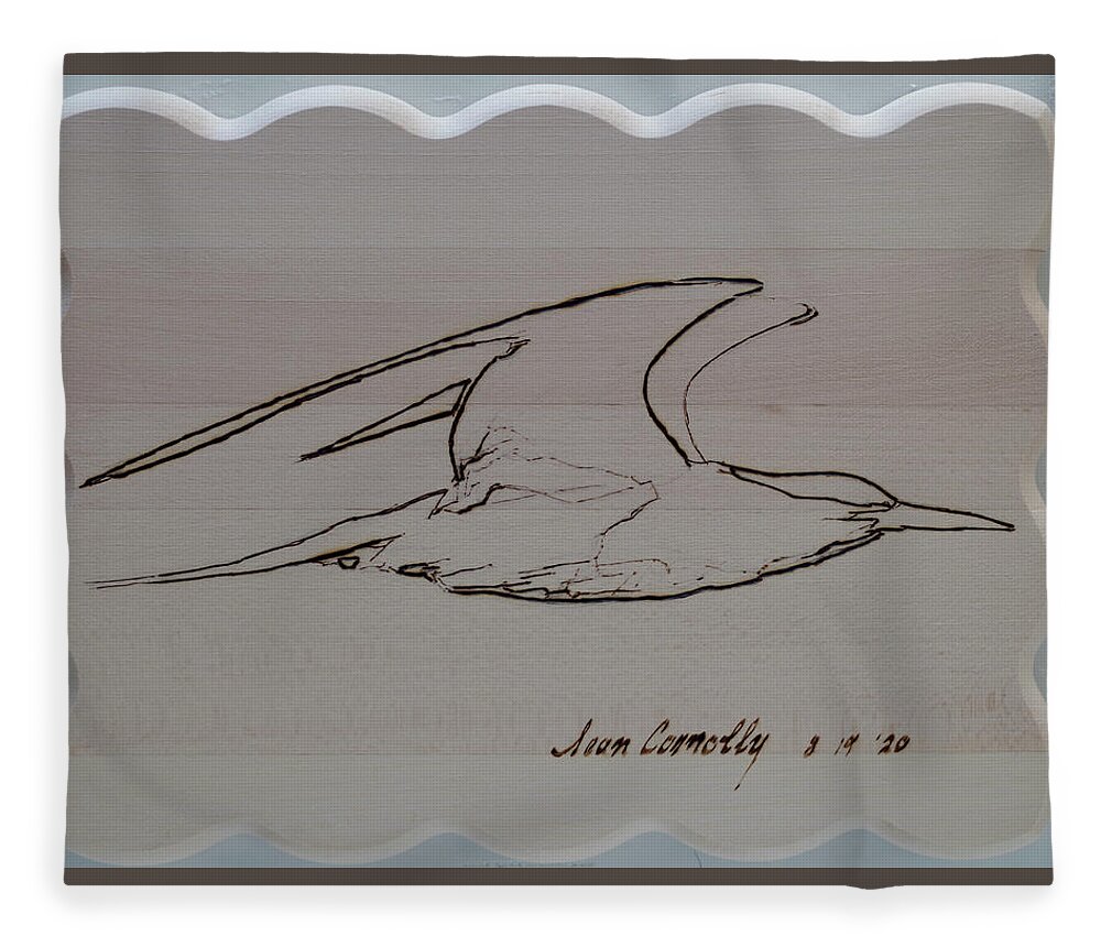Pyrography Fleece Blanket featuring the pyrography Tern Loose by Sean Connolly