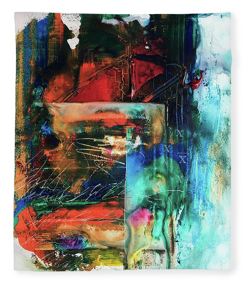 Abstract Art Fleece Blanket featuring the painting Testament Ruins by Rodney Frederickson
