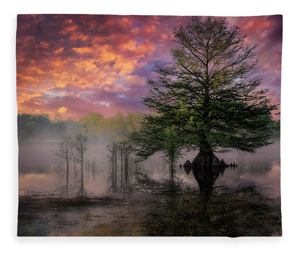 Sunrise Fleece Blanket featuring the photograph Texas Foggy Sunrise by Michael Ash