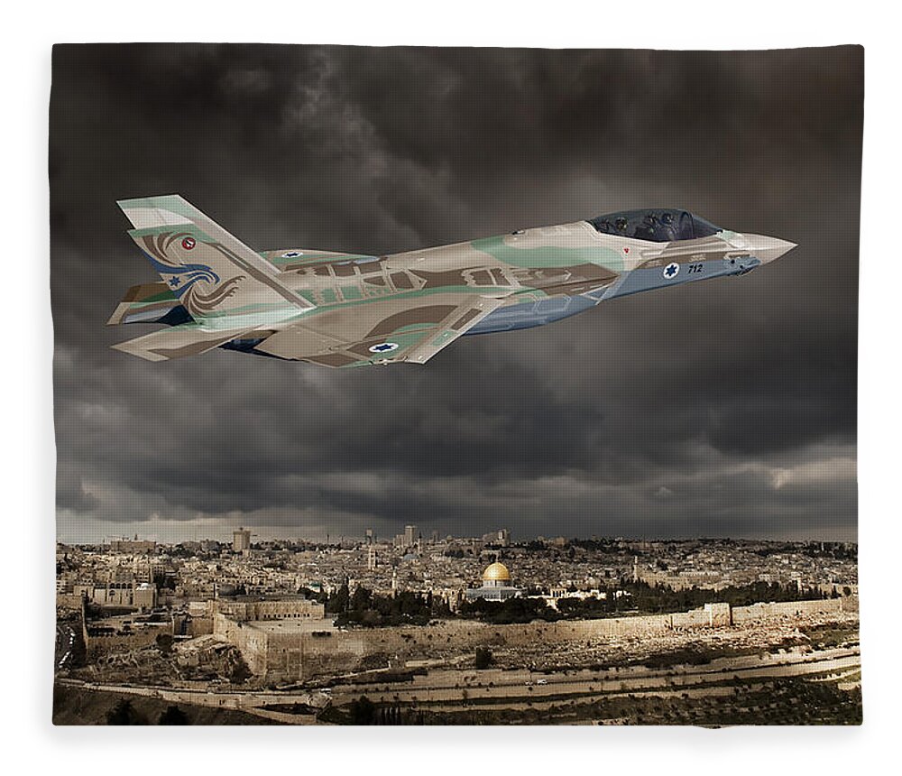 Lightning Fleece Blanket featuring the digital art TF-35I Barak II by Custom Aviation Art