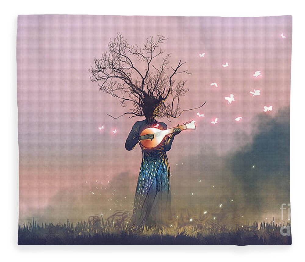 Illustration Fleece Blanket featuring the painting The Aesthetics of Nature by Tithi Luadthong