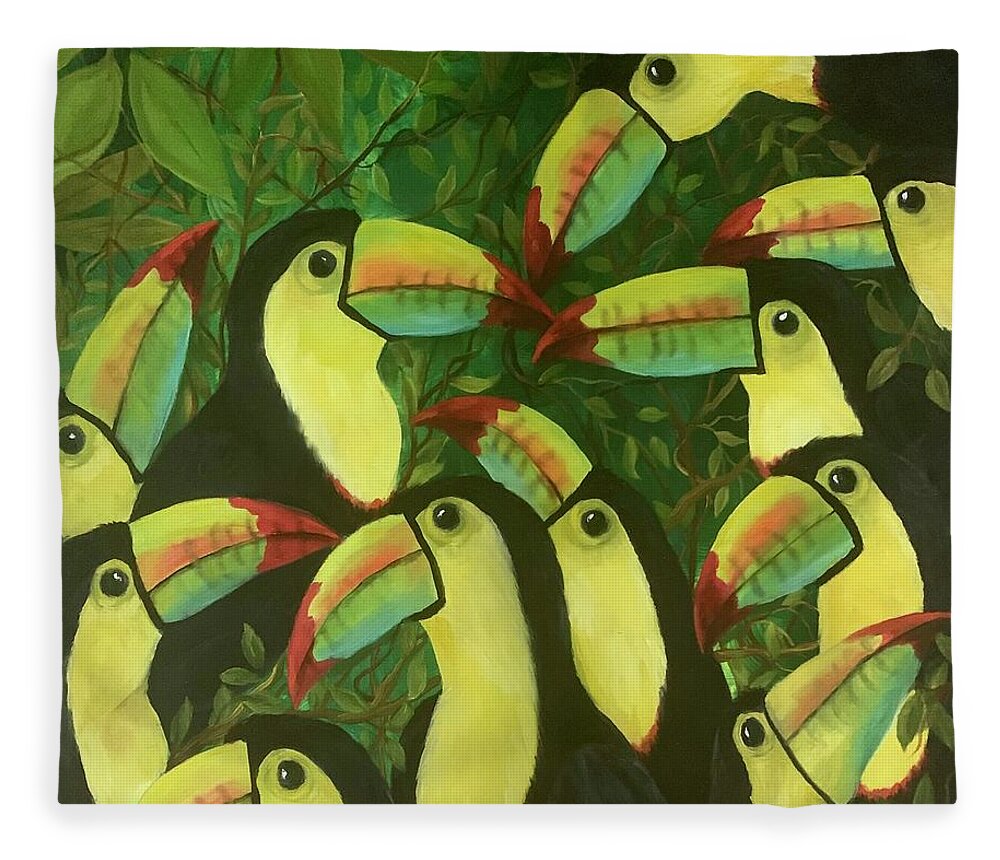 Toucans Fleece Blanket featuring the painting The Amigos by Barbara Landry