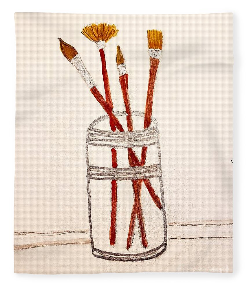 Paint Brushes Fleece Blanket featuring the painting The Artist's Tools by Margaret Welsh Willowsilk