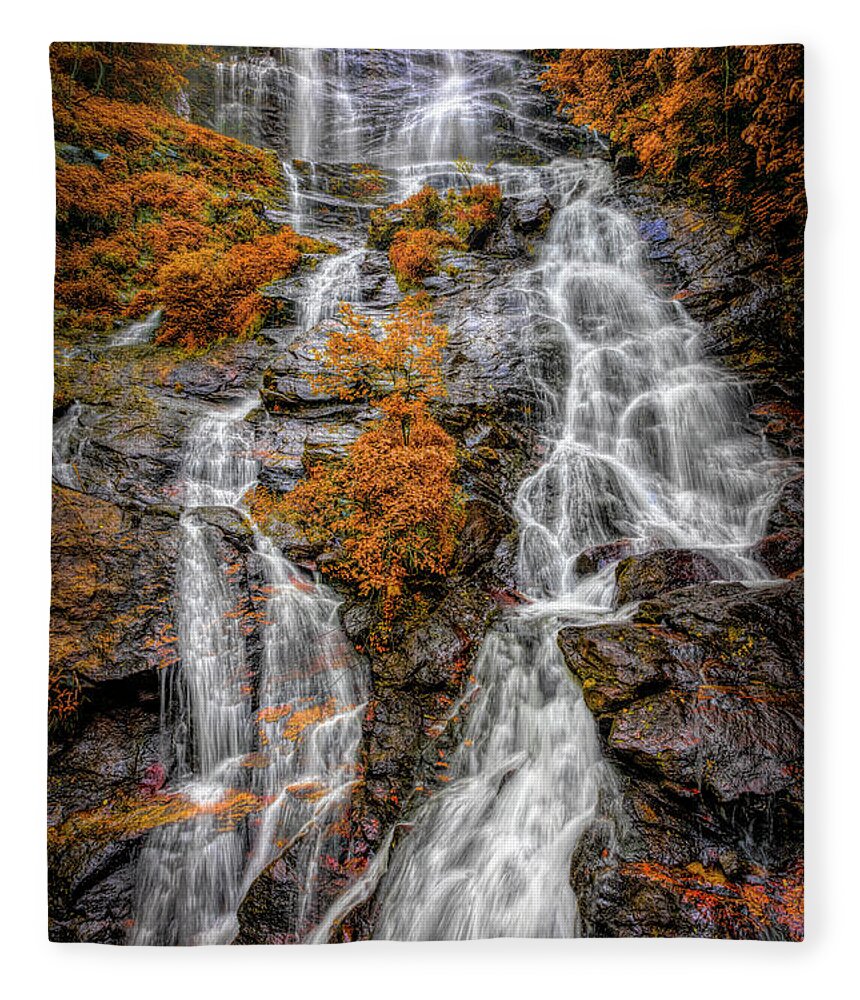 Waterfall Fleece Blanket featuring the photograph The Autumn Beauty of Amicalola Falls by Debra and Dave Vanderlaan