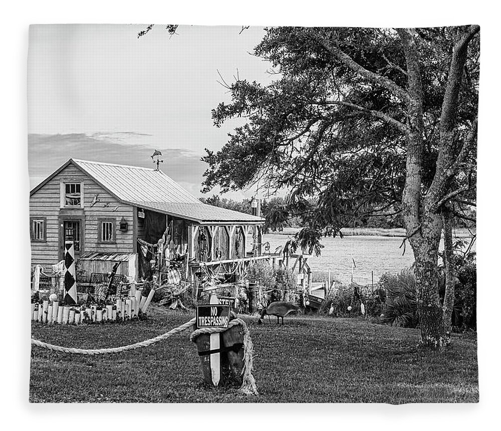 Fish House Fleece Blanket featuring the photograph The Beaufort North Carolina Fish House on Taylor's Creek by Bob Decker