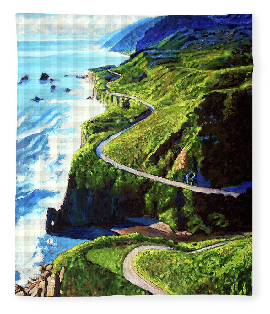 Ocean Fleece Blanket featuring the painting The Beauty Along HWY 1 by John Lautermilch