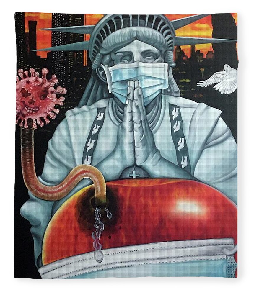 Apple Fleece Blanket featuring the painting The Big Apple SOS by O Yemi Tubi