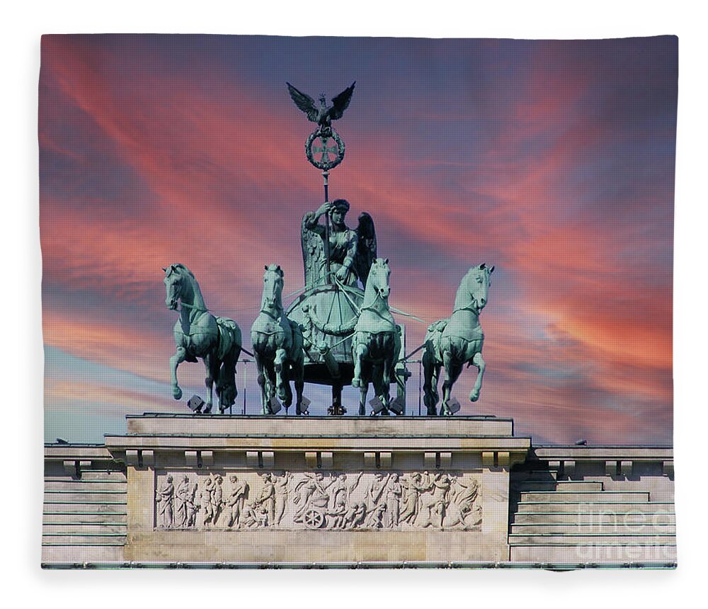 Quadriga Fleece Blanket featuring the photograph Quadriga on Brandenburg Gate by Heiko Koehrer-Wagner
