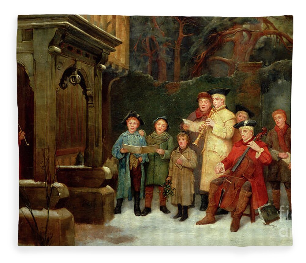 Christmas Fleece Blanket featuring the painting The Carol Singers, 1893 by William M Spittle