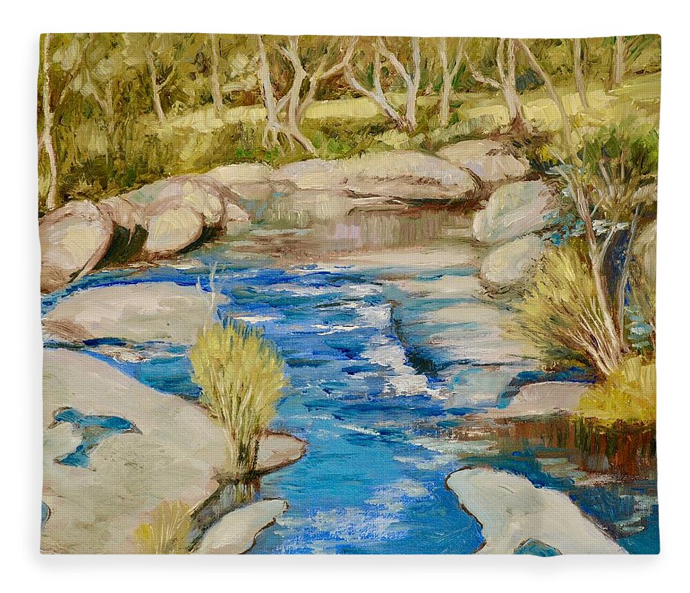 Waterfalls Fleece Blanket featuring the painting The Cascades on the Coliban River at Metcalfe by Dai Wynn