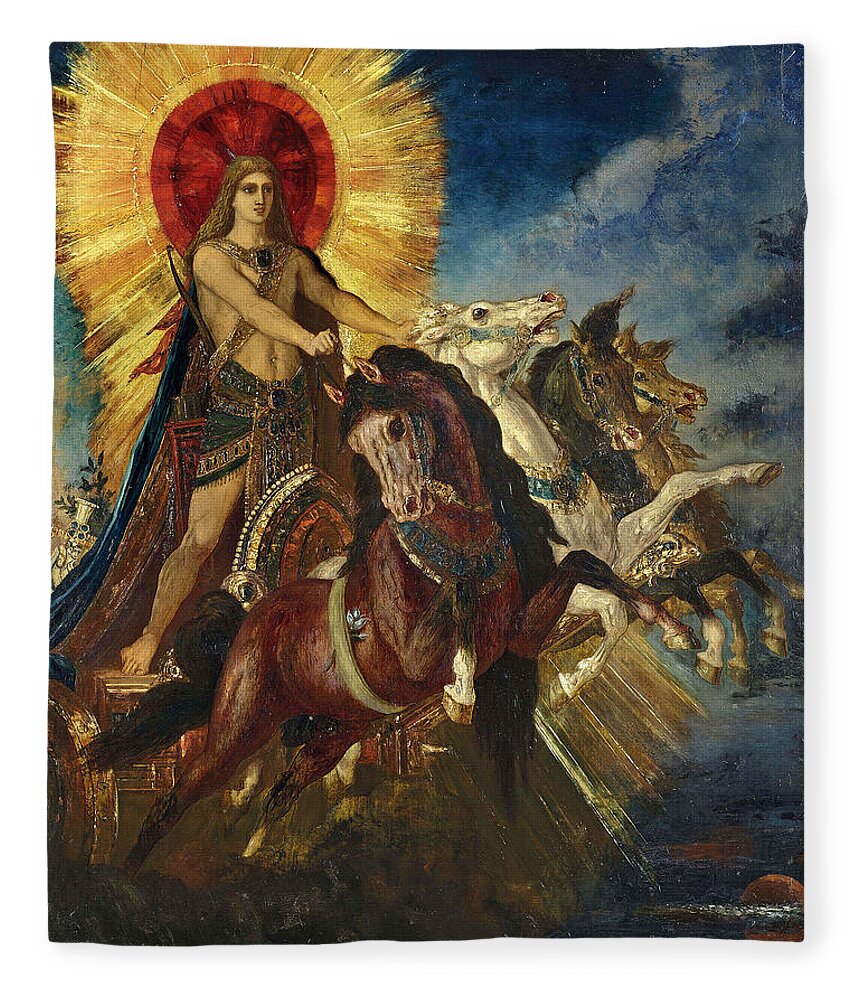 Gustave Moreau Fleece Blanket featuring the painting The chariot of Apollo or Phoebus-Apollo by Gustave Moreau