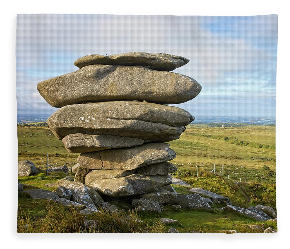 The Cheesewring Fleece Blanket featuring the photograph The Cheesewring by Tony Mills