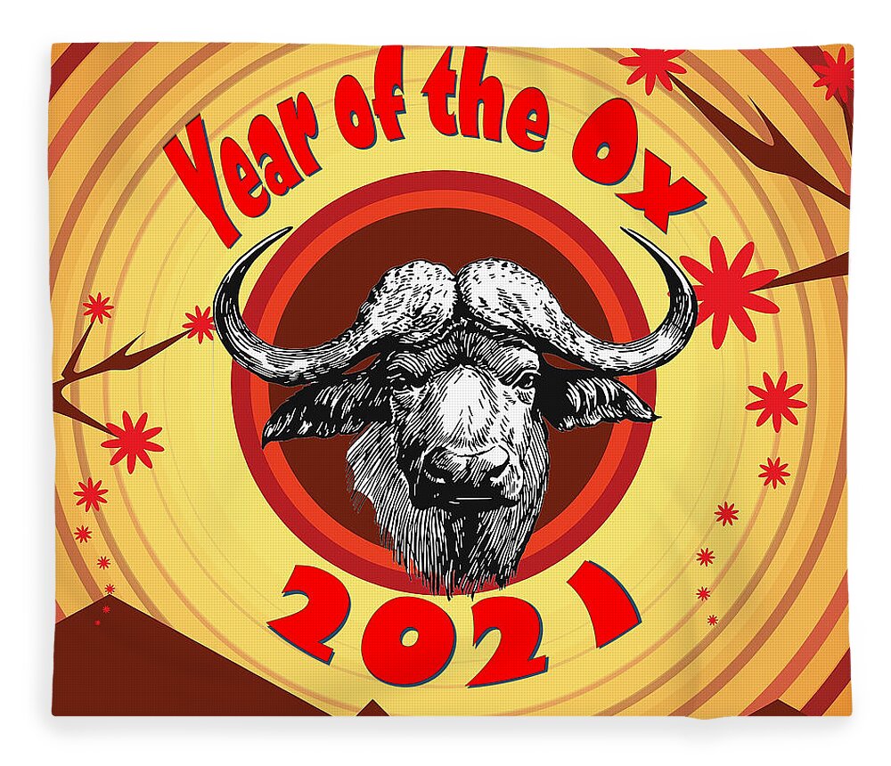Ox Fleece Blanket featuring the digital art Year of the Ox 2 by Ali Baucom
