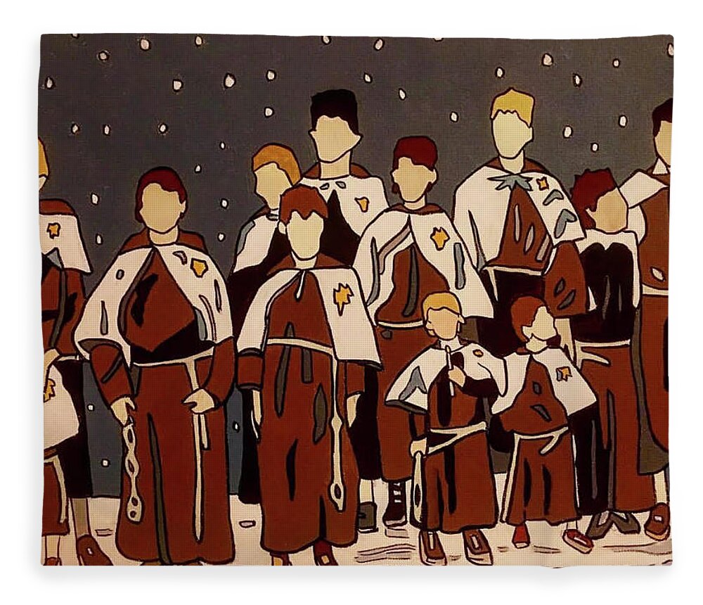 Choir Singers Christmas Snow Italy Fleece Blanket featuring the painting The Choir by Mike Stanko