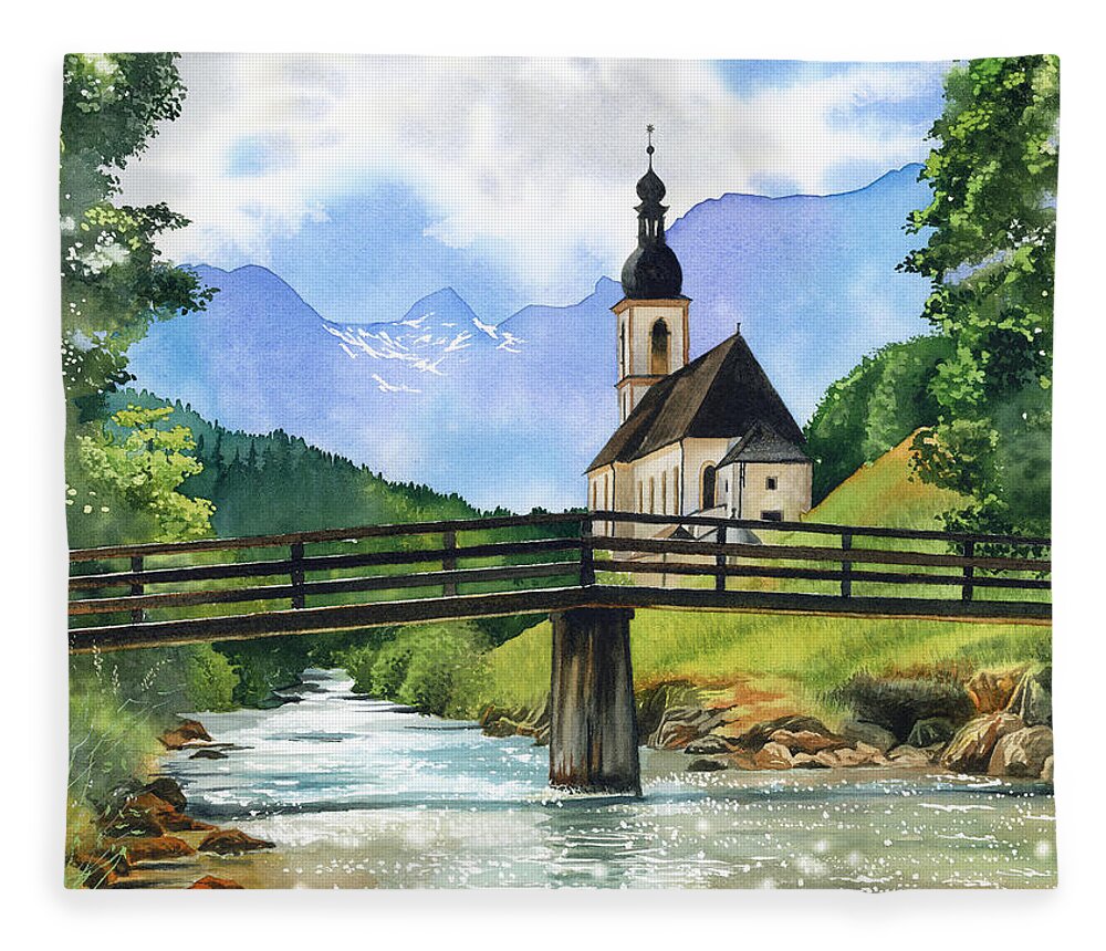Church Fleece Blanket featuring the painting The Church of St. Sebastian by Espero Art
