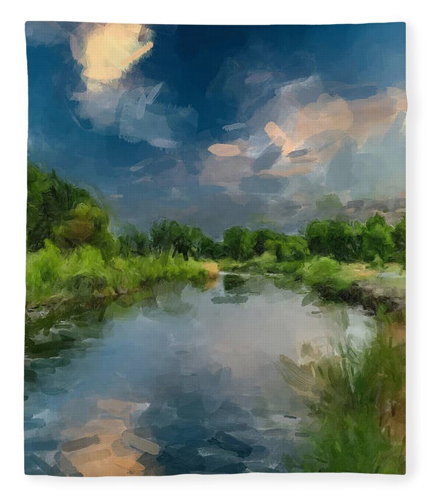 Landscape Fleece Blanket featuring the painting The Clearing Sky by Gary Arnold