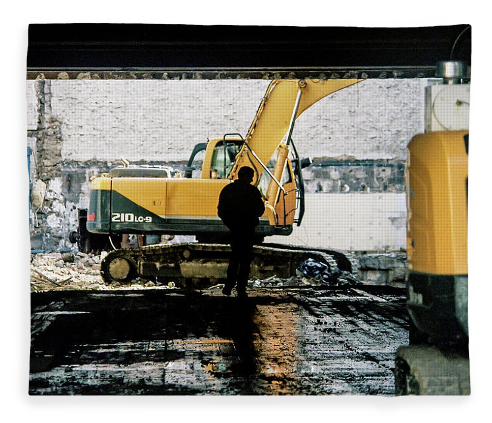 Man Fleece Blanket featuring the photograph The construction silhouette by Barthelemy De Mazenod
