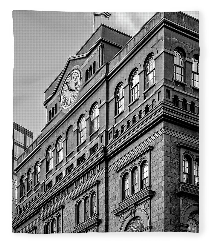 Cooper Union Fleece Blanket featuring the photograph The Cooper Union BW by Susan Candelario