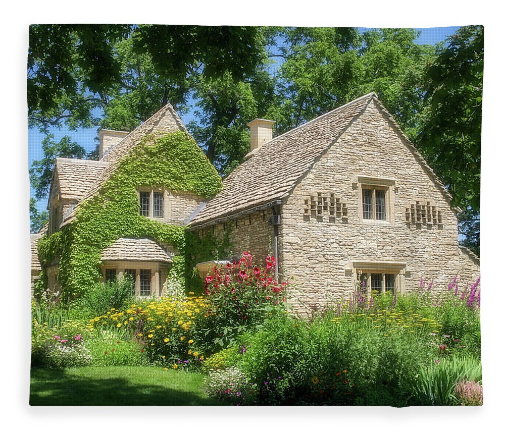 Greenfield Village Fleece Blanket featuring the photograph The Cotswold Cottage by Robert Carter