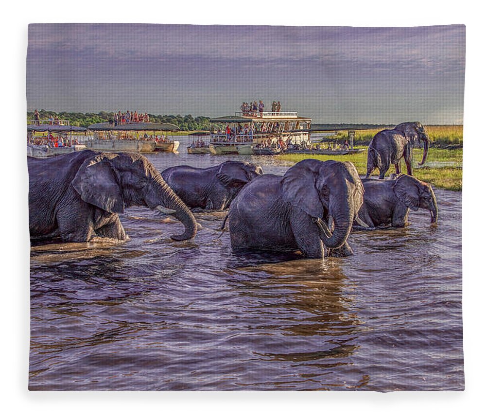Chobe National Park Fleece Blanket featuring the photograph The Crossing by Marcy Wielfaert