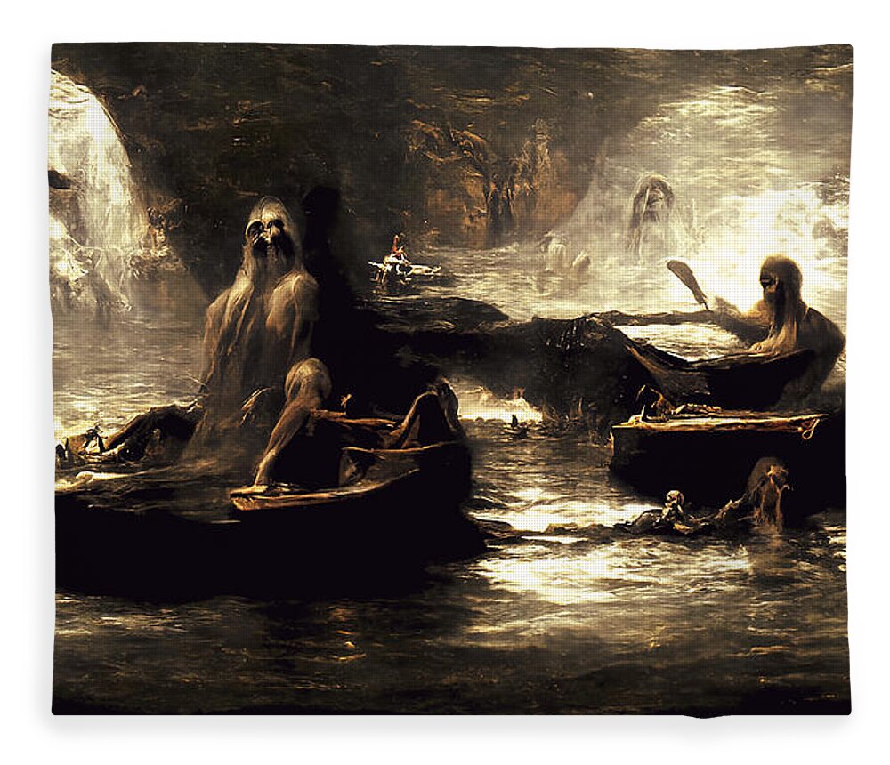 Styx Fleece Blanket featuring the painting The damned souls of the River Styx, 01 by AM FineArtPrints