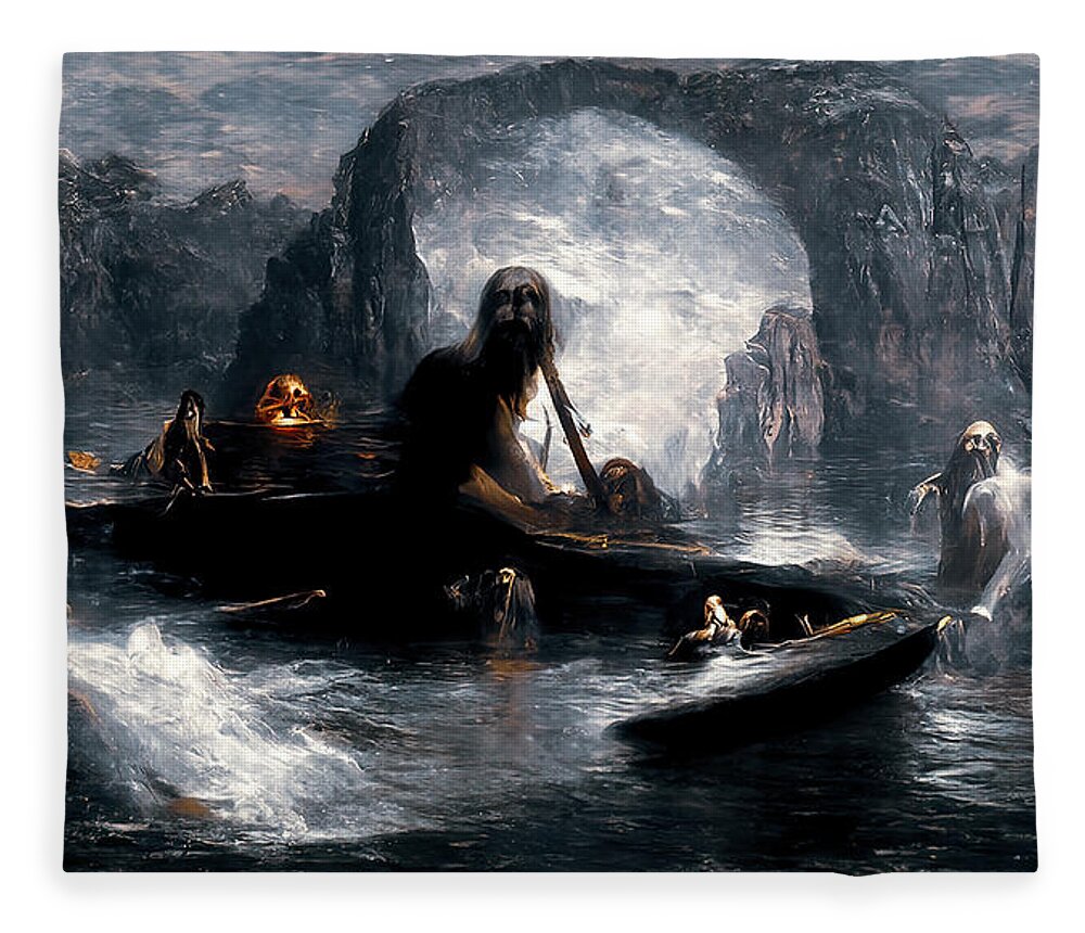 Styx Fleece Blanket featuring the painting The damned souls of the River Styx, 02 by AM FineArtPrints
