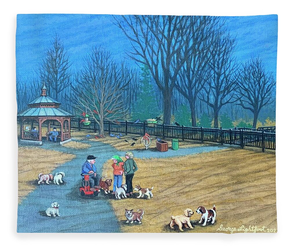 Landscape Fleece Blanket featuring the painting The Dog Park at Tallgrass by George Lightfoot